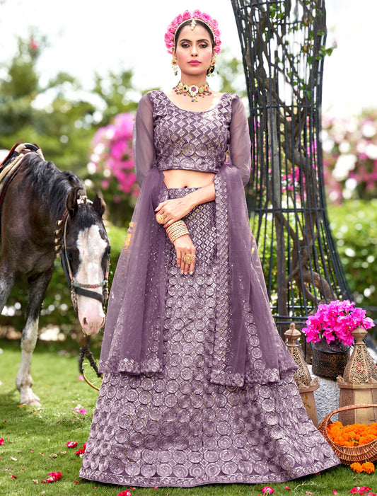 Lavender Wedding Lehenga Choli with Dupatta for Women