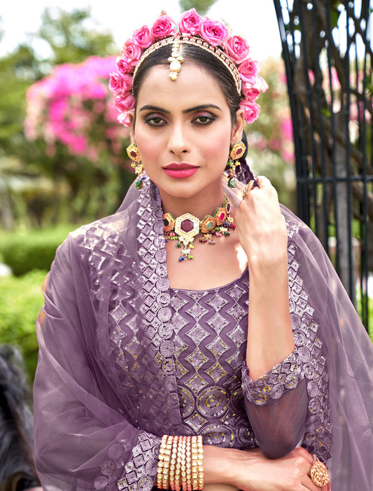 Lavender Wedding Lehenga Choli with Dupatta for Women