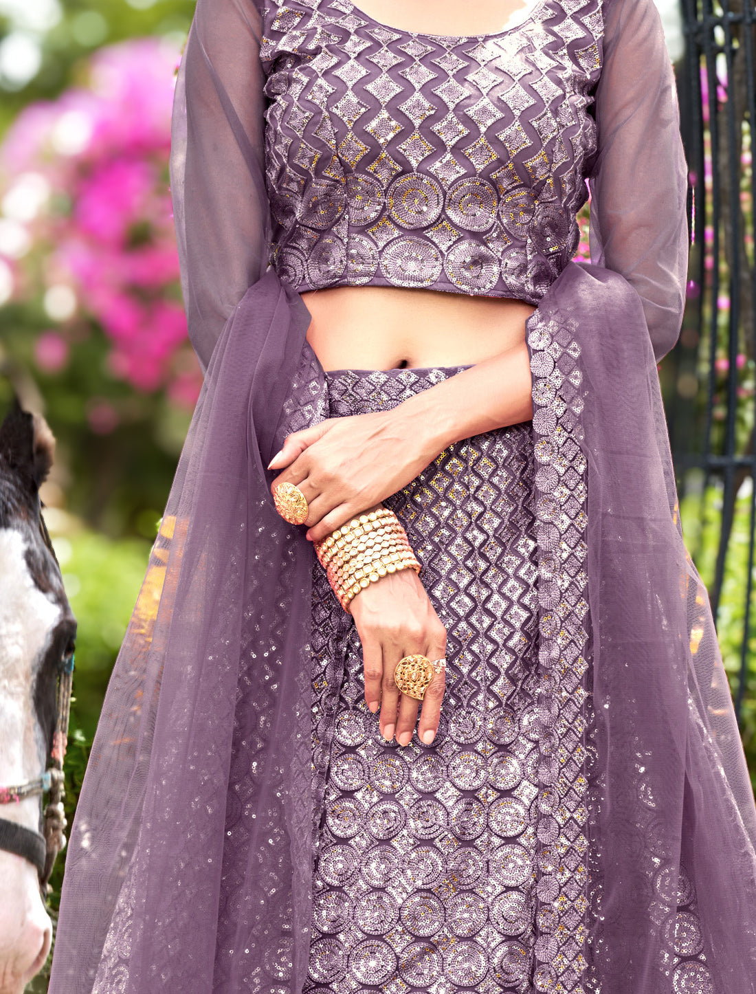 Lavender Wedding Lehenga Choli with Dupatta for Women