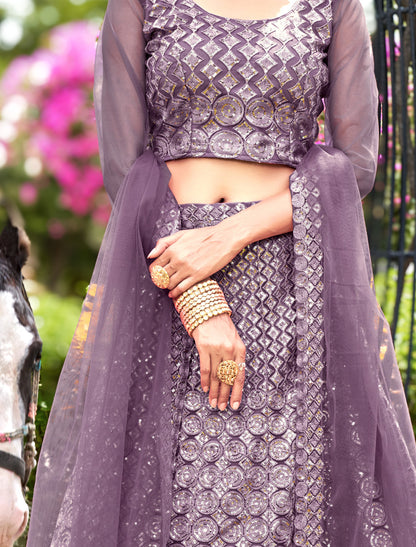 Lavender Wedding Lehenga Choli with Dupatta for Women