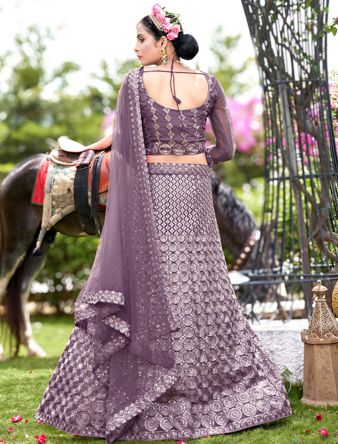 Lavender Wedding Lehenga Choli with Dupatta for Women