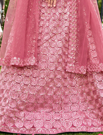 Pink Embroidered Net Lehenga Choli Set – Women