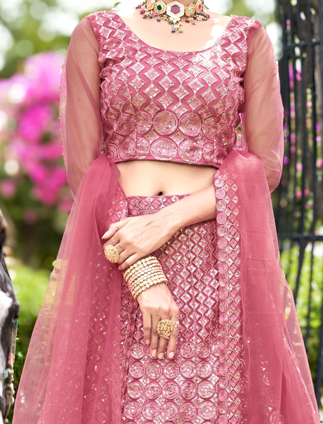 Pink Embroidered Net Lehenga Choli Set – Women