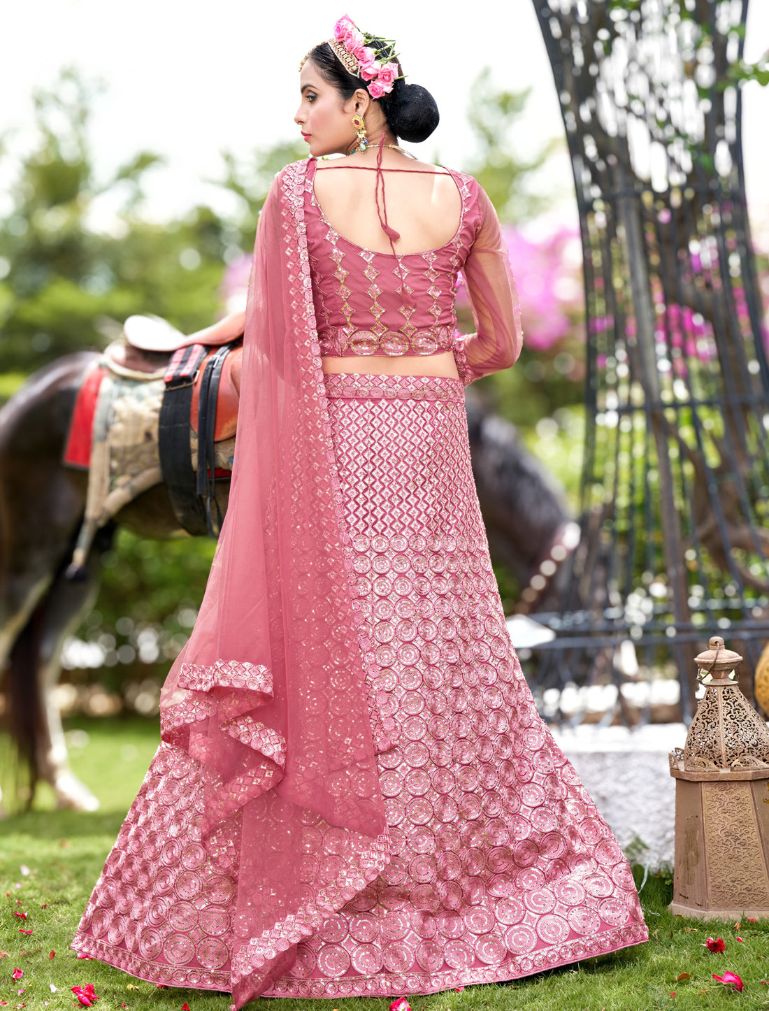 Pink Embroidered Net Lehenga Choli Set – Women