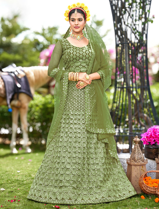 Green Designer Wedding Lehenga Choli Set for Women