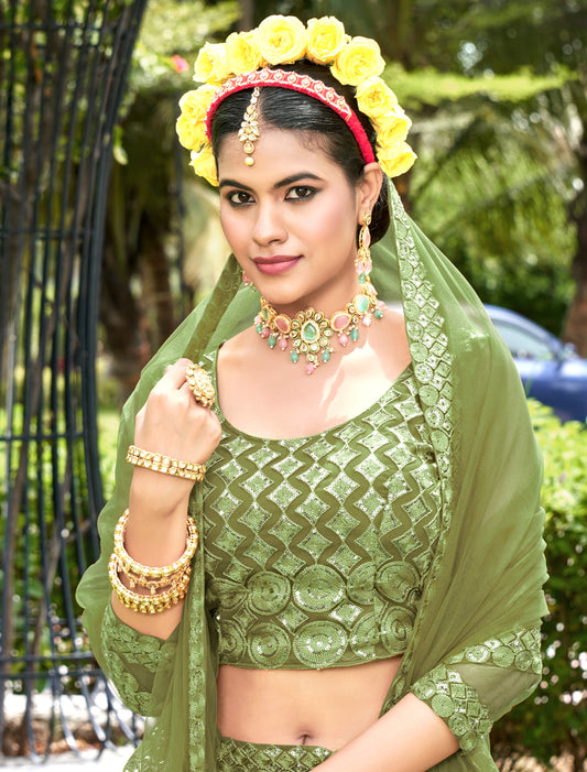 Green Designer Wedding Lehenga Choli Set for Women