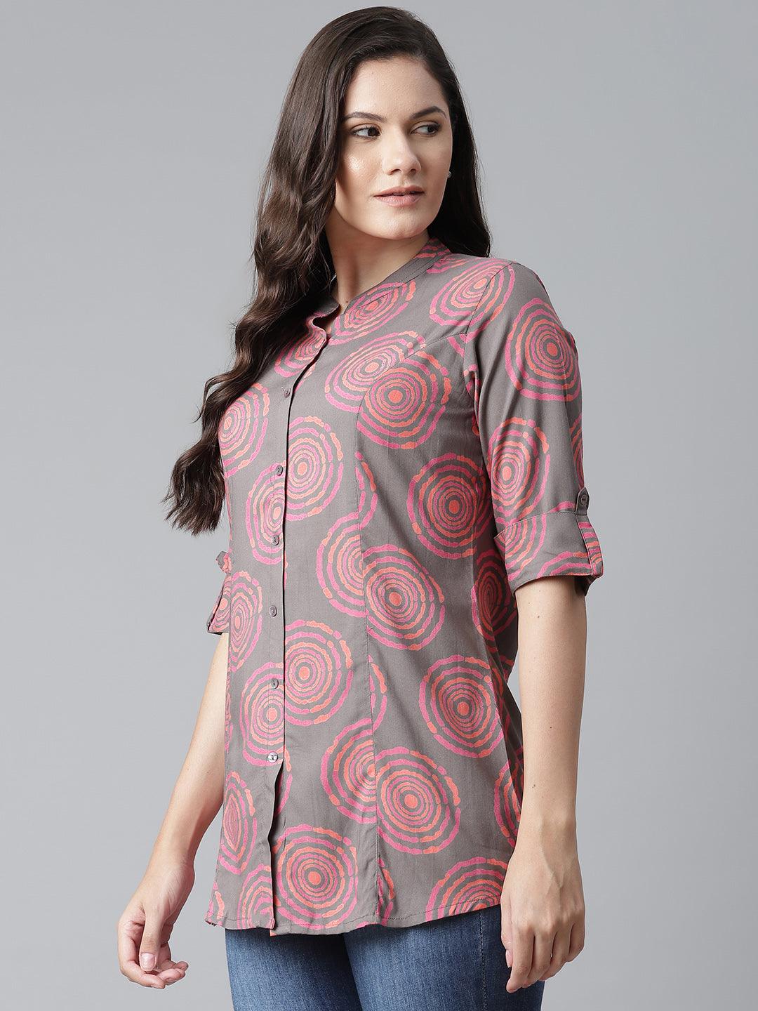 Divena Grey Spiral Rayon Print Top - divena world