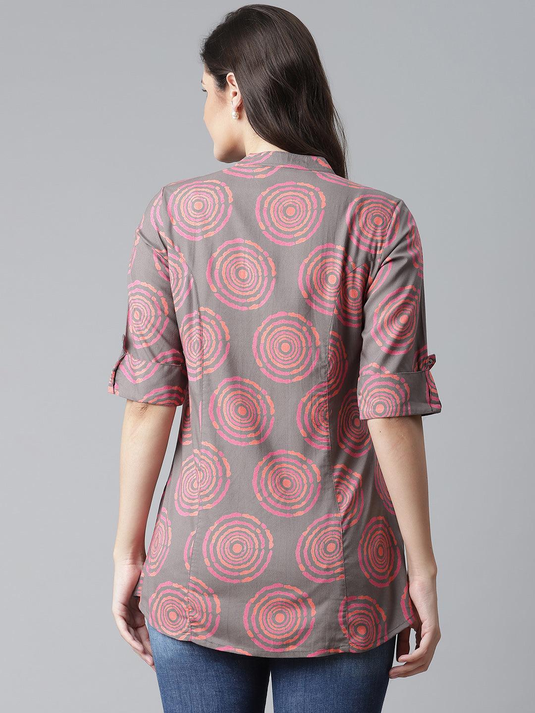 Divena Grey Spiral Rayon Print Top - divena world