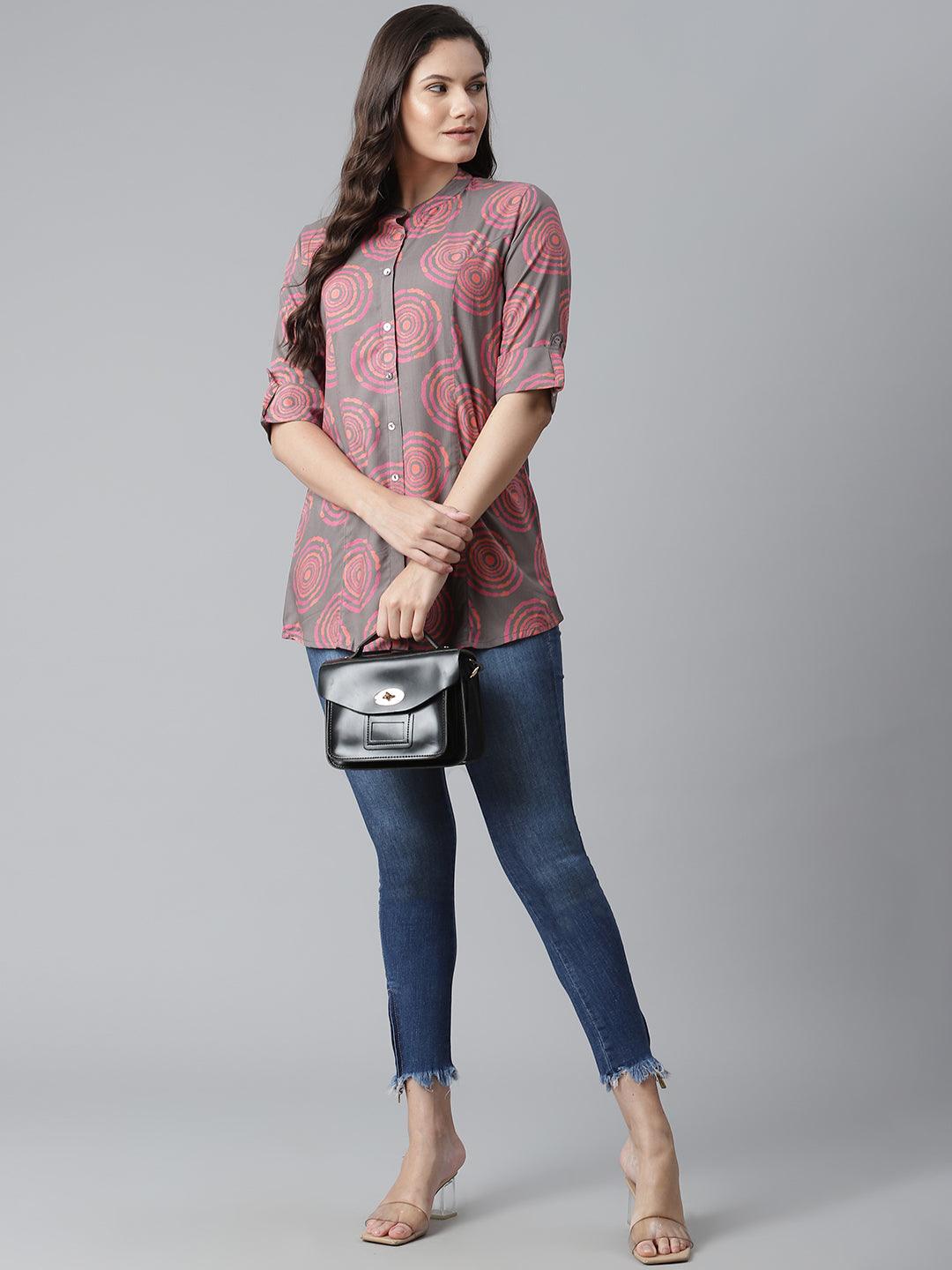 Divena Grey Spiral Rayon Print Top - divena world