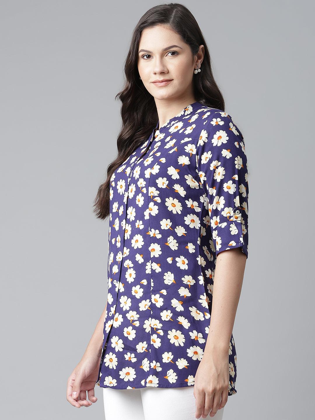 Divena Rayon Dark Blue Floral Top - divena world