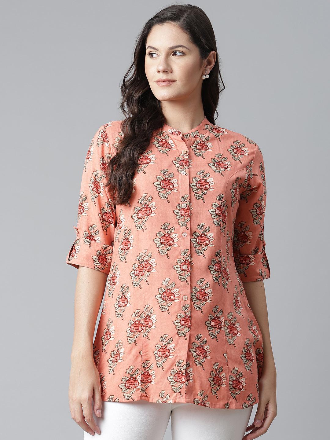 Divena Peach Printed Rayon Top - divena world