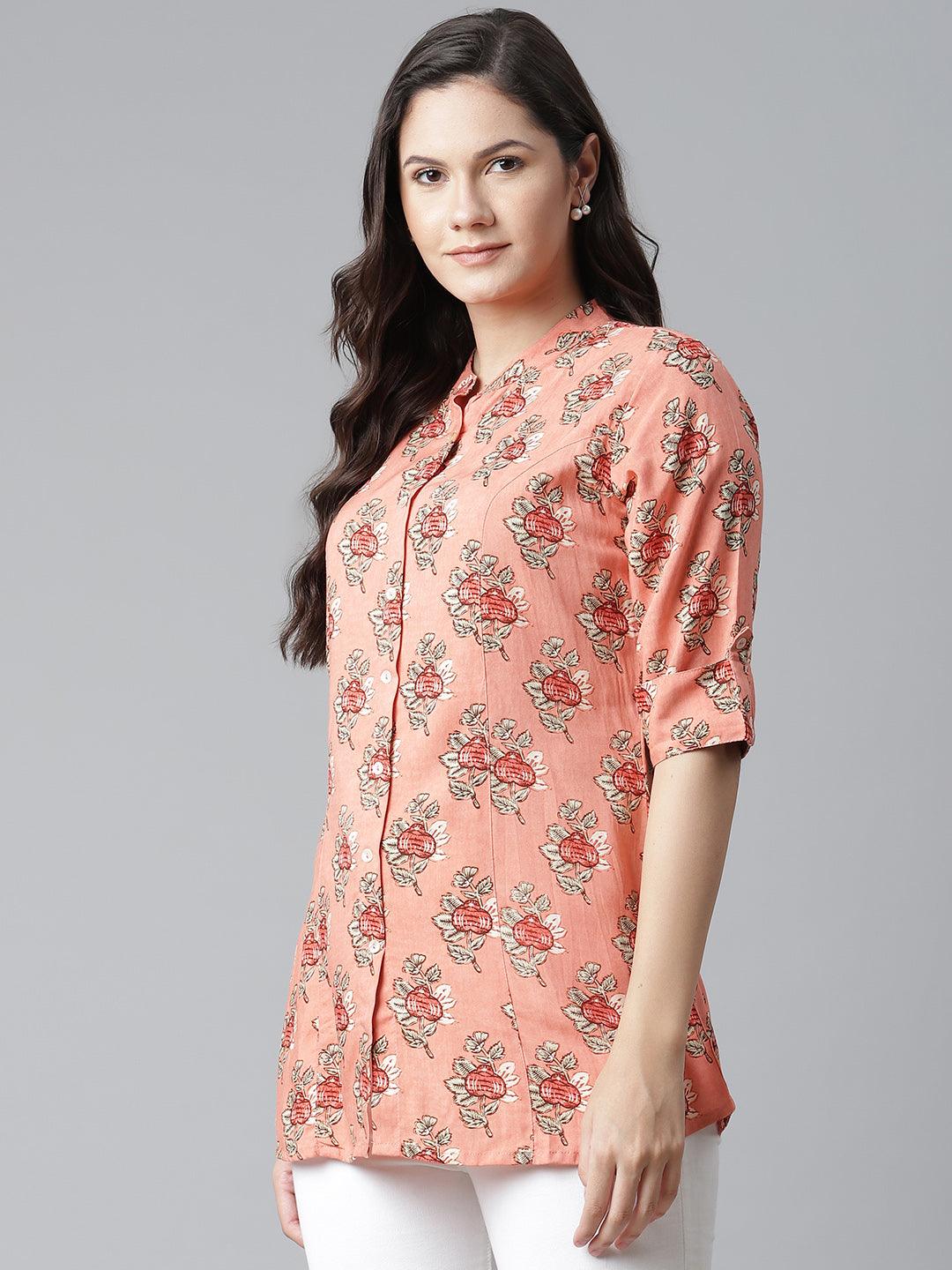 Divena Peach Printed Rayon Top - divena world