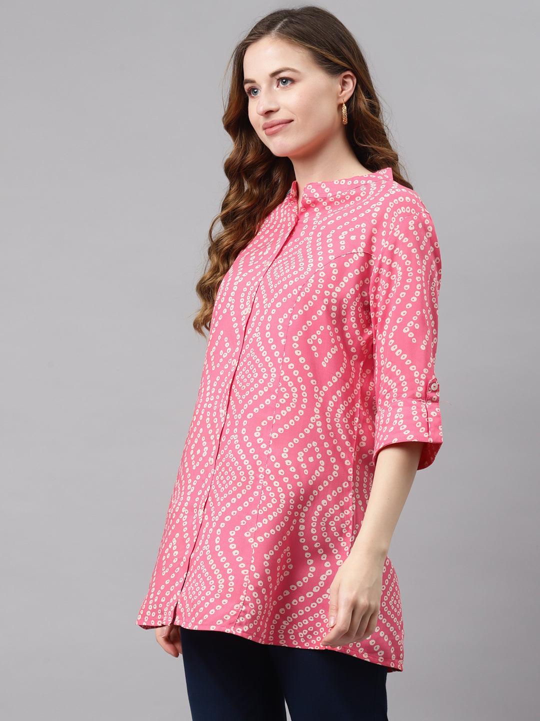 Divena Pink Bandhani Print Rayon Top - divena world