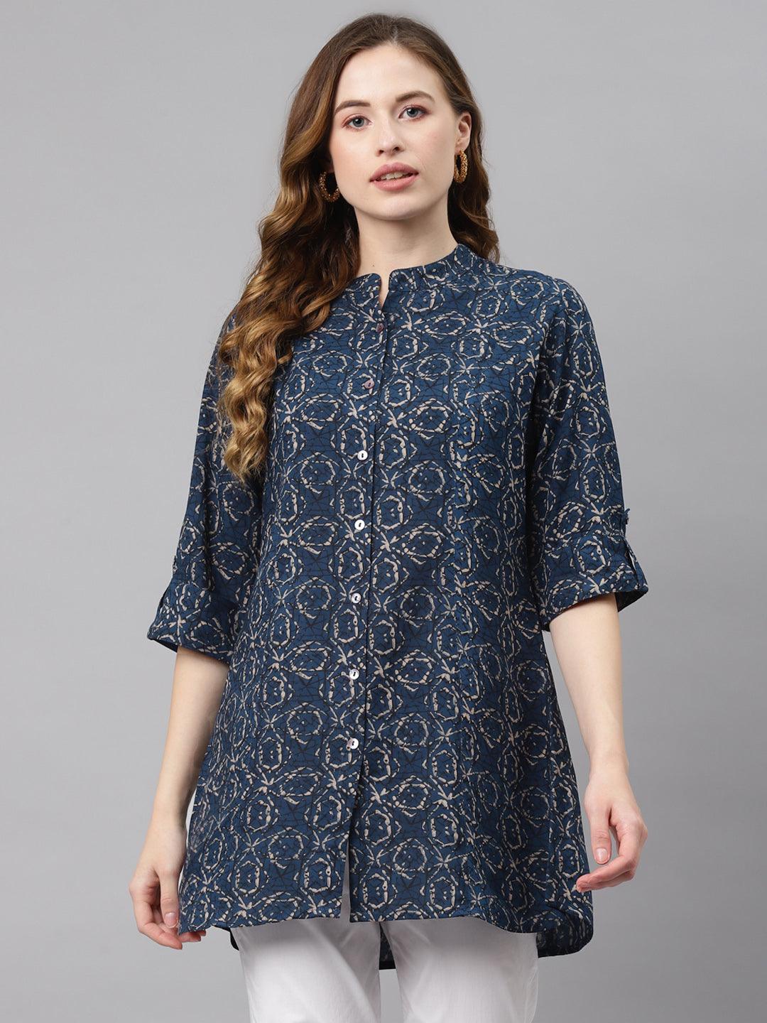 Divena Navy Blue Rayon Top - divena world