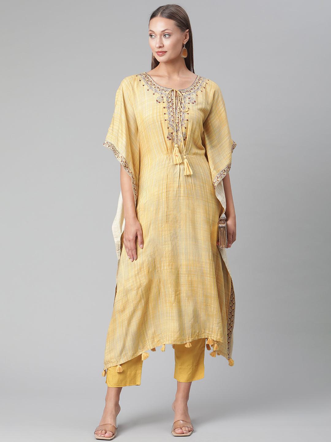 Divena Yellow Rayon Kaftan Pant set - divena world