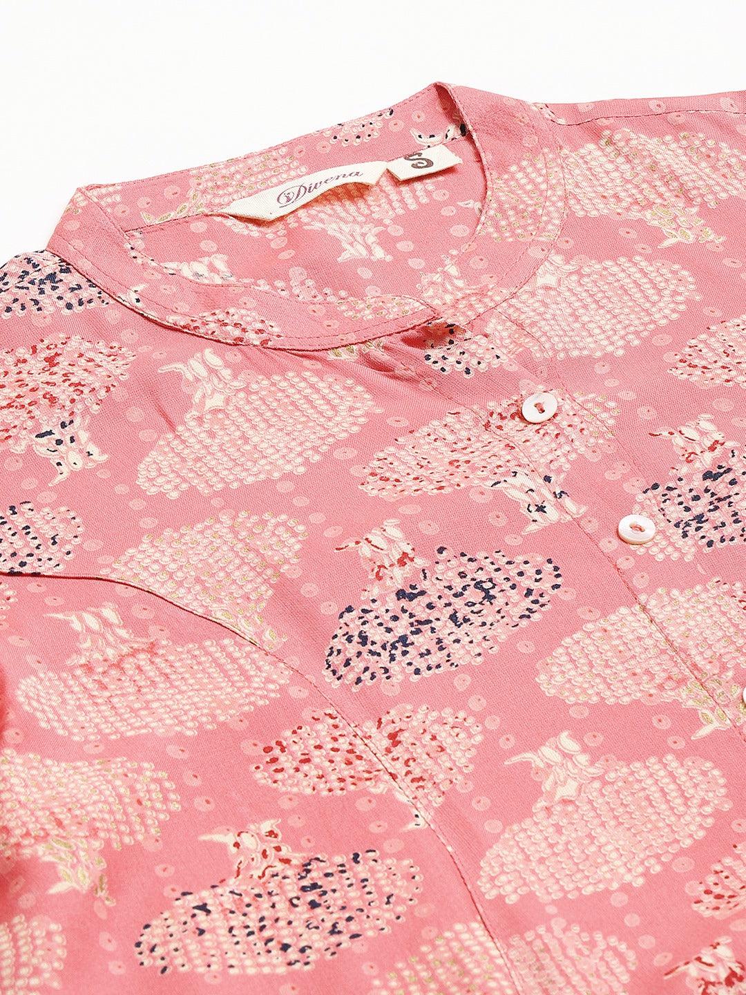 Divena Peach Floral Rayon A-line Shirts Style Top - divenaworld.com