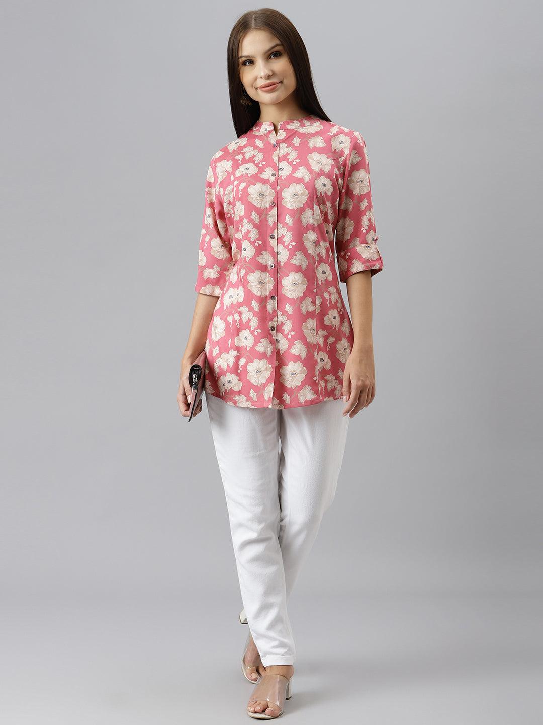 Divena Maroon Floral Rayon A-line Shirts Style Top - divenaworld.com