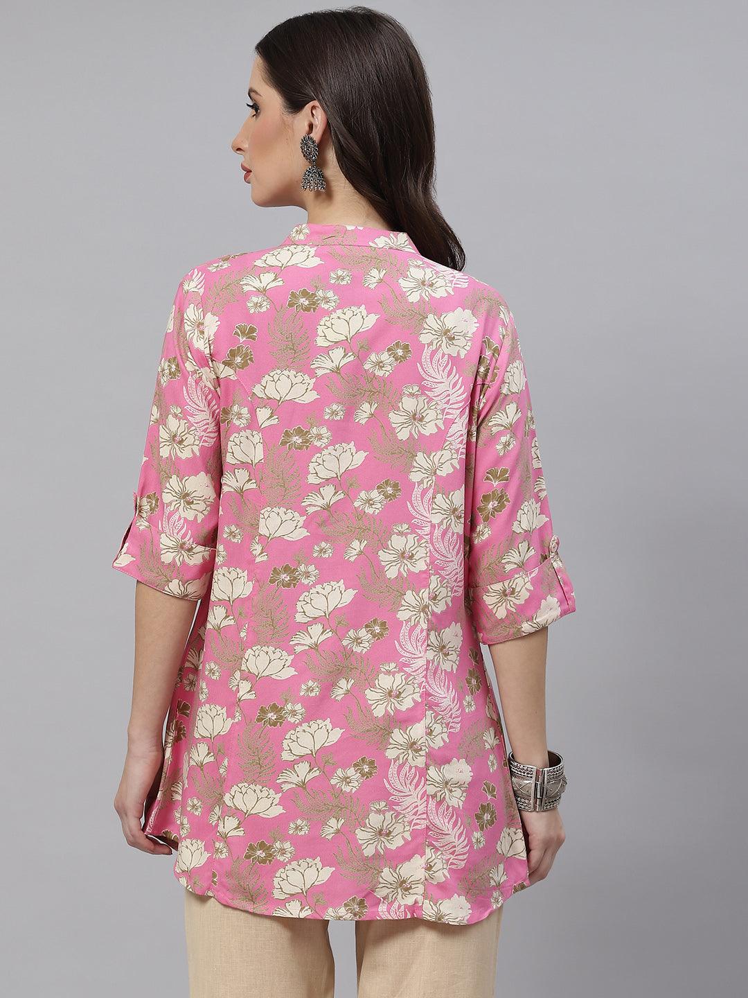 Divena Light Pink Floral Rayon A-line Top - divena world