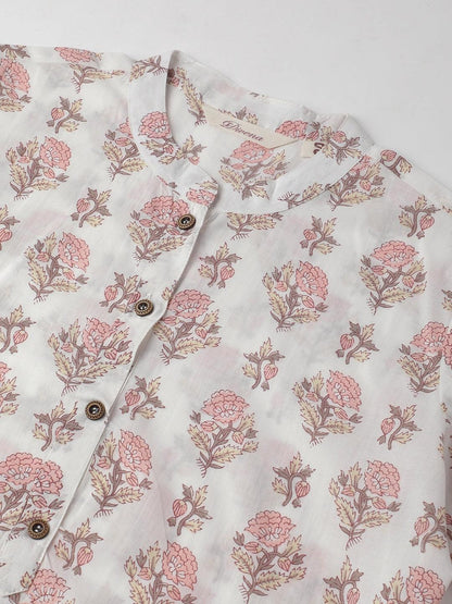Divena White & Pink Floral Printed Straight Kurta - divena world