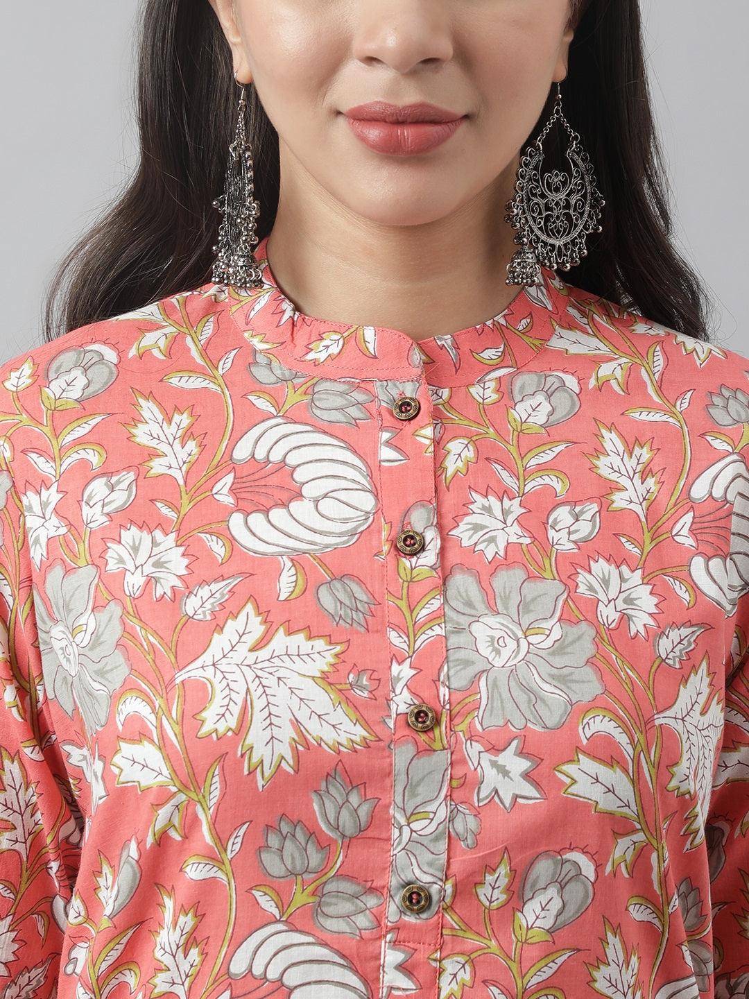 Divena Pink & Multi Floral Printed Straight Kurta - divena world