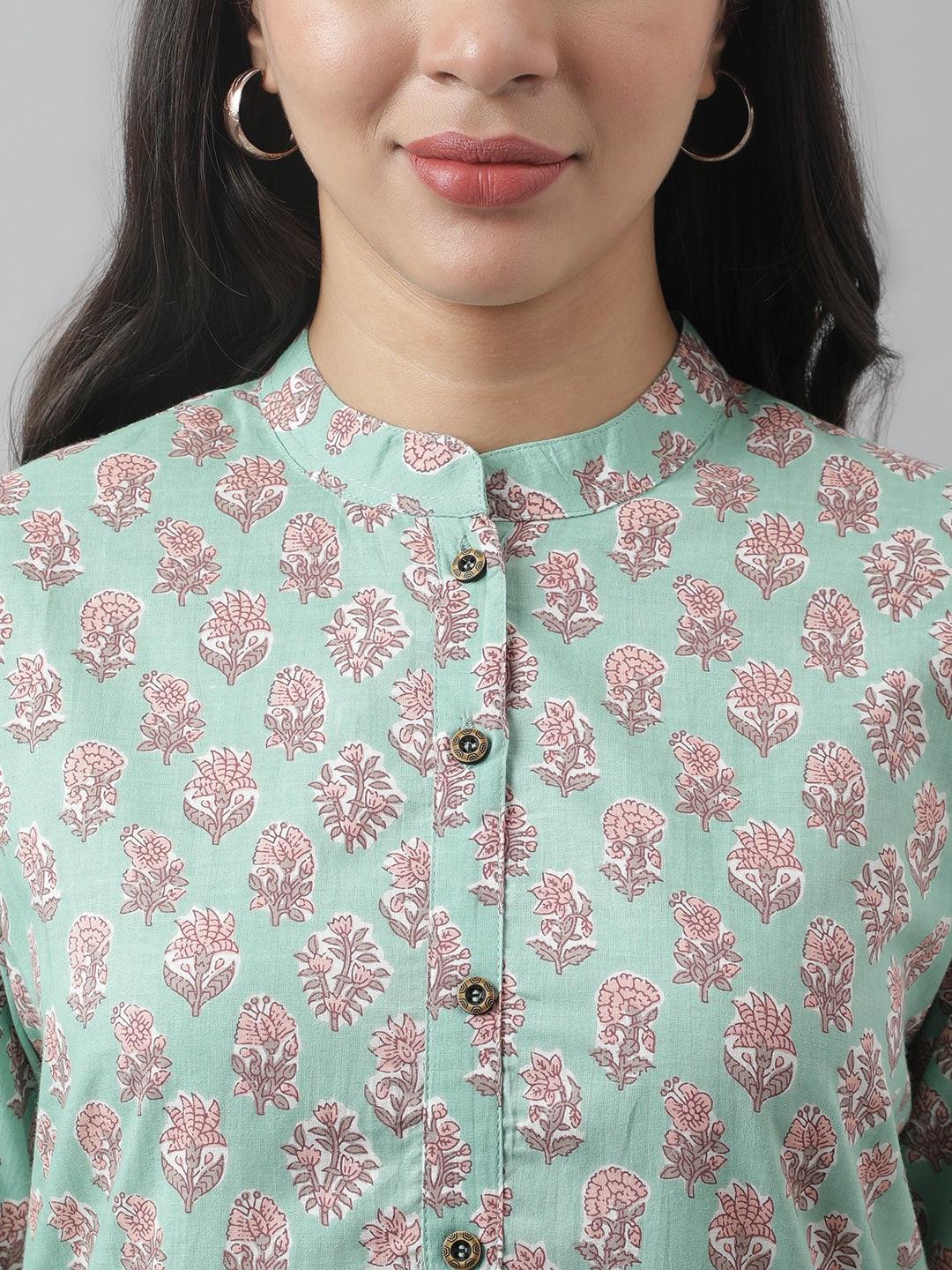 Divena Green Floral Printed Straight Kurta - divena world