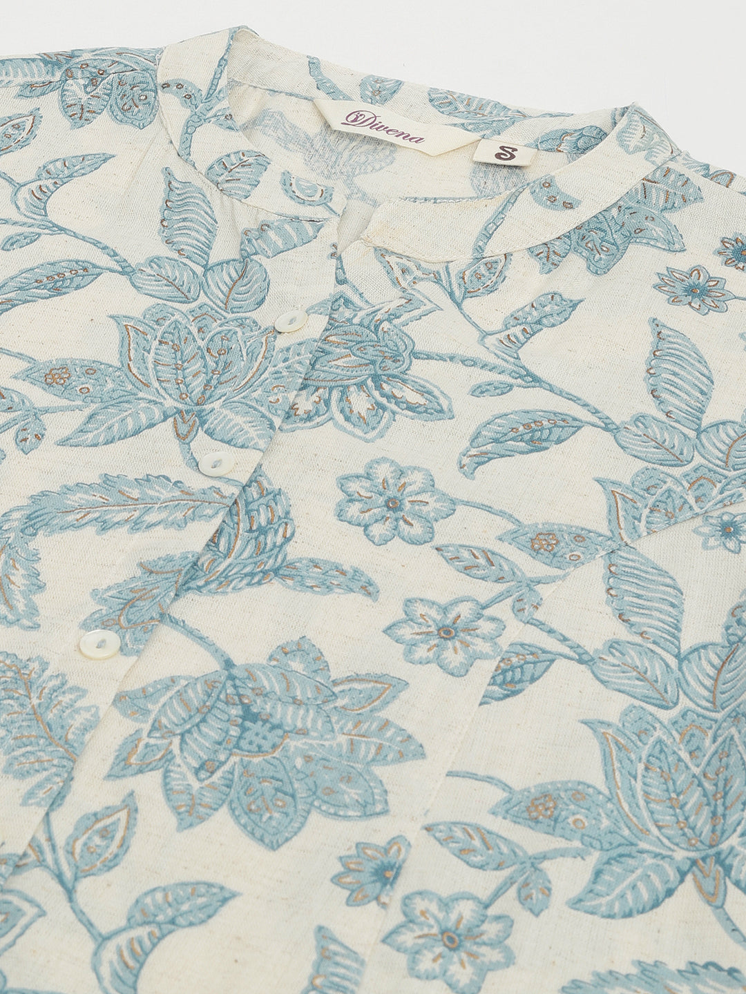 Divena Sky blue Floral Printed Cotton A-Line Kurta