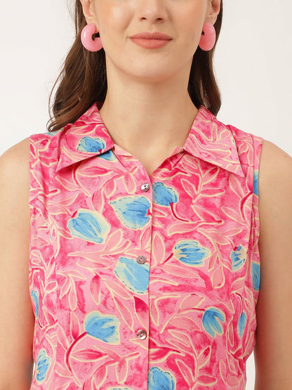 Party Wear Pink Floral Print Rayon A-Line Midi Dress for Women