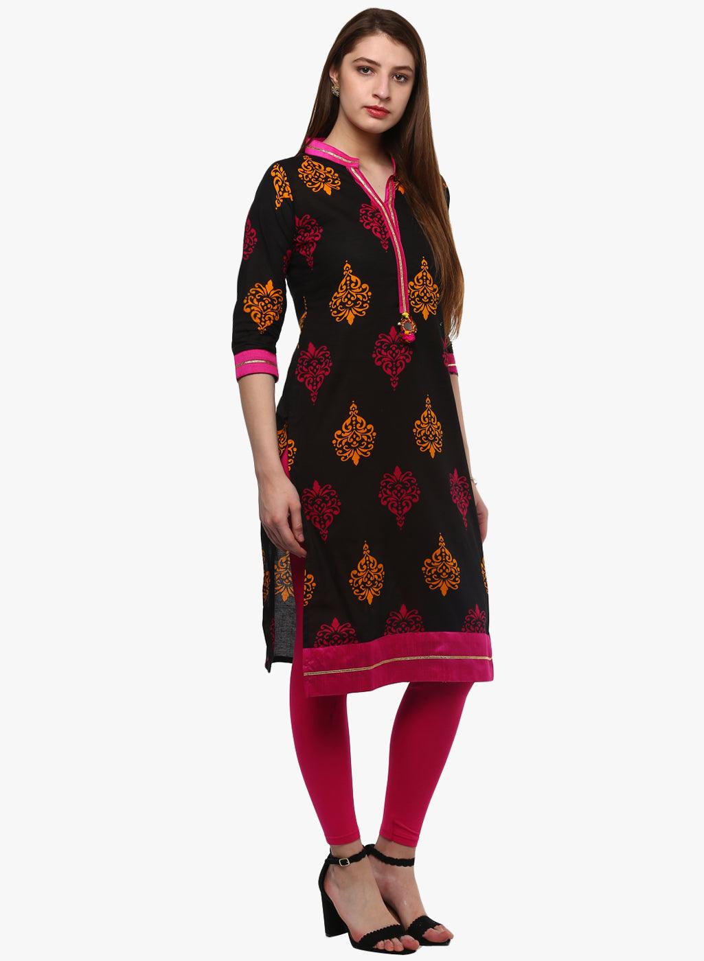 Divena Printed Black cotton Kurti - divena world