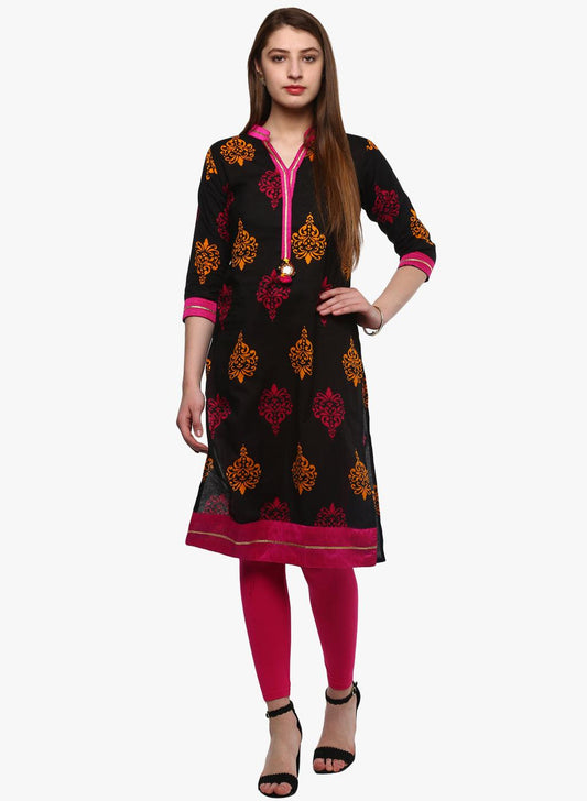 Divena Printed Black cotton Kurti - divena world