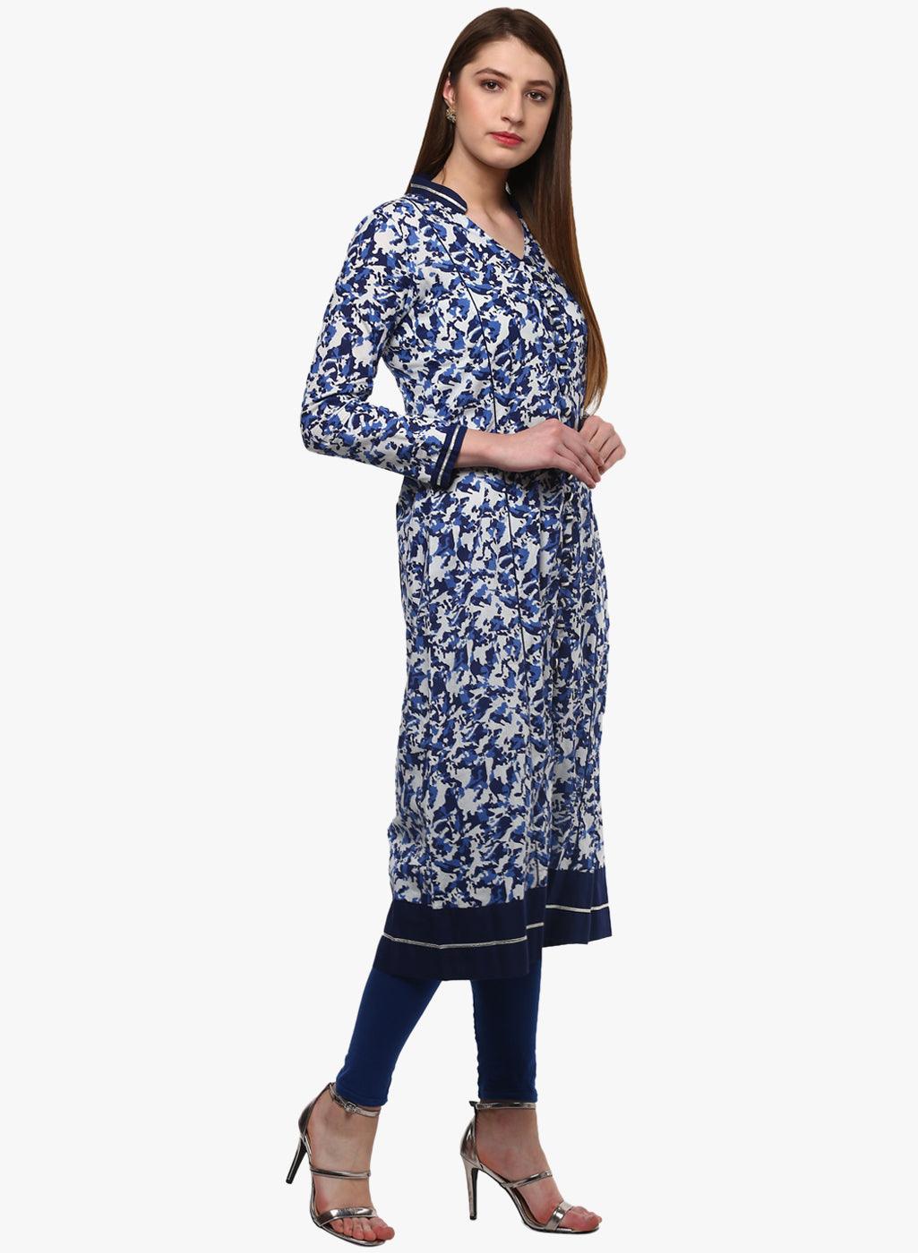 Divena Indigo Blue Front Open Kurti - divena world