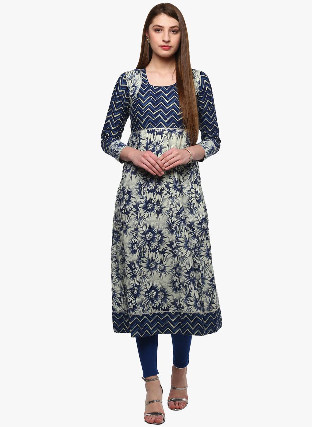 Divena Indigo Printed Anarkali - divena world