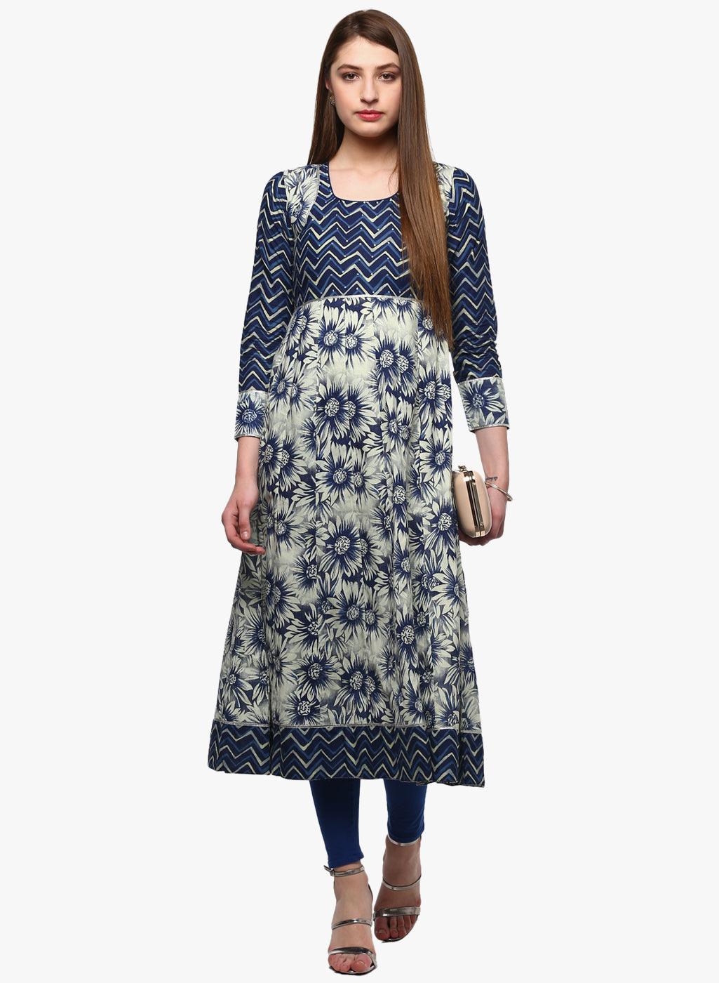 Divena Indigo Printed Anarkali - divena world