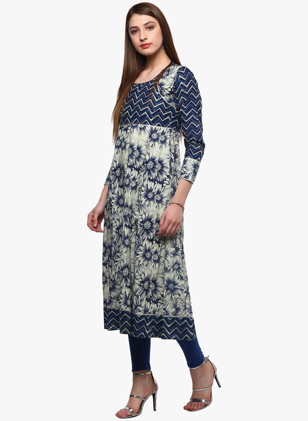 Divena Indigo Printed Anarkali - divena world