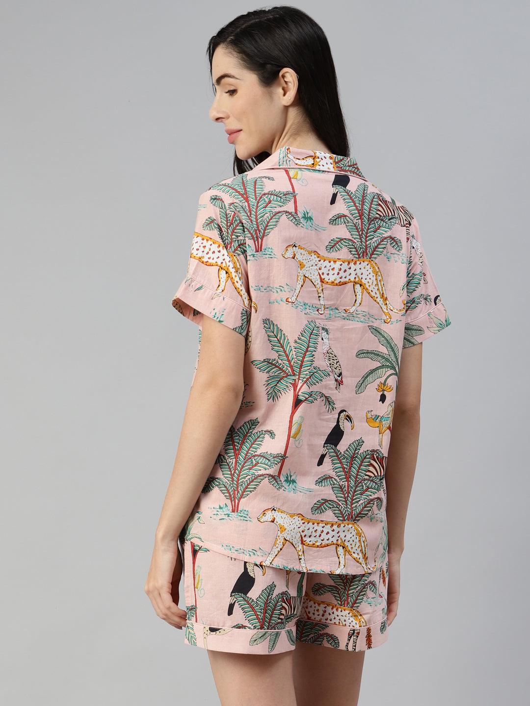 Divena Pink Cotton Floral Print Night Suit - divena world