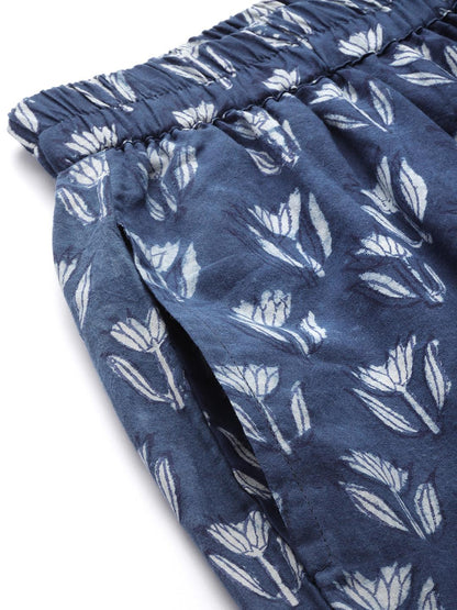 Divena Indigo Hand Block Pure Cotton Night Suit - divena world
