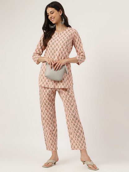 Divena Soft Pink Printed Loungewear/Nightwear - divena world