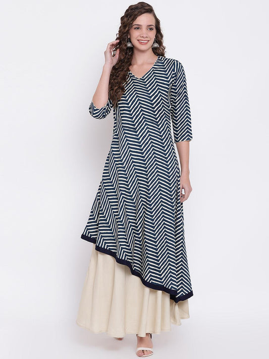 Divena Double layered blue and cream rayon kurta - divena world