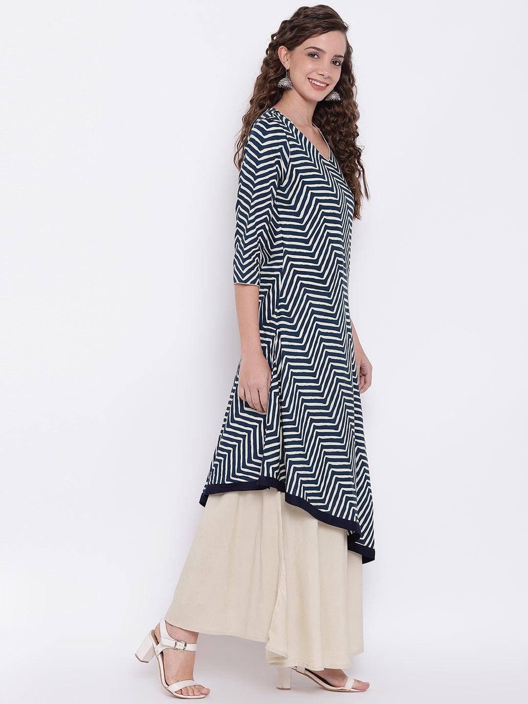 Divena Double layered blue and cream rayon kurta - divena world