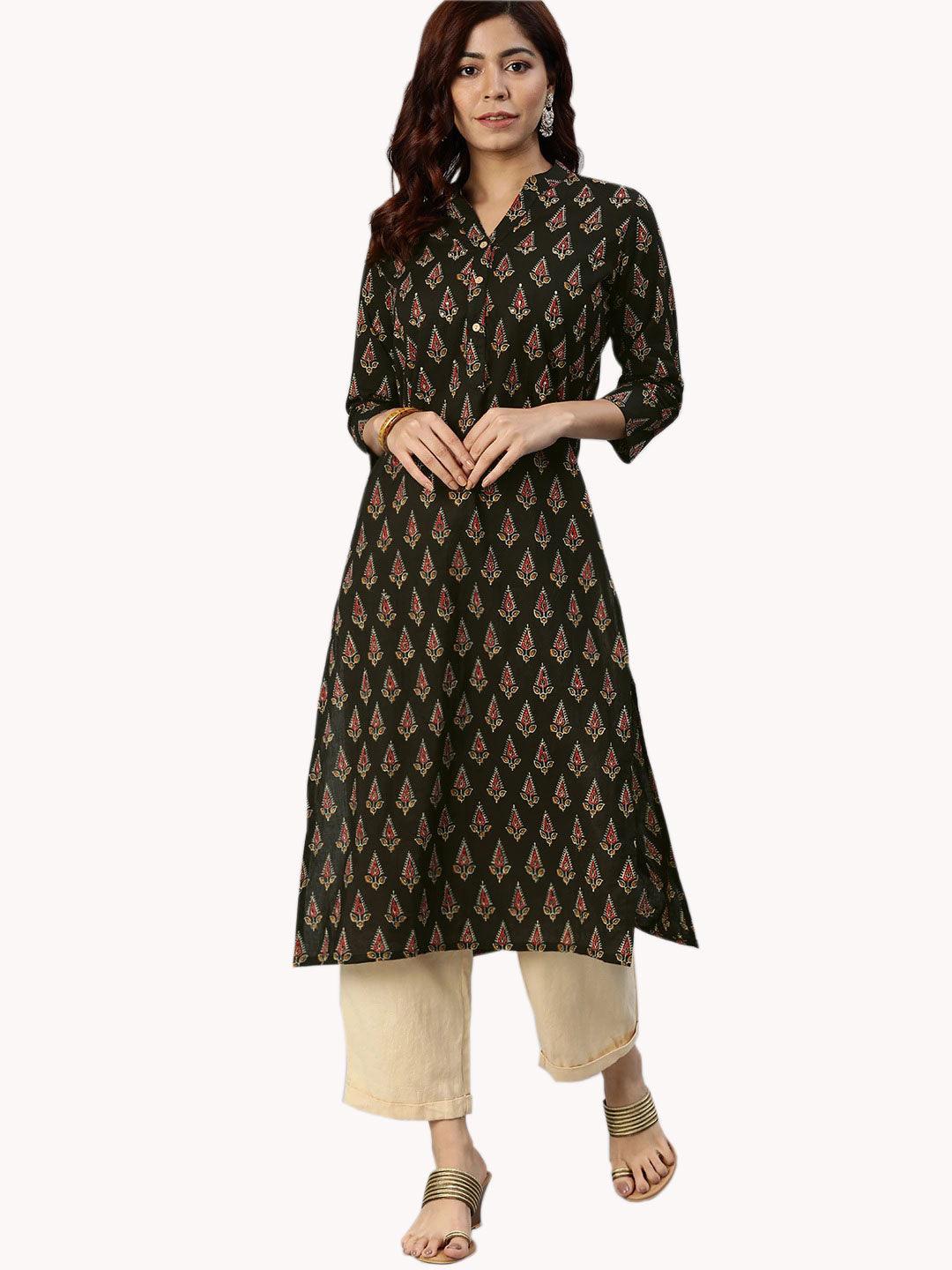 Divena Black Buti Print Cotton Kurta - divena world