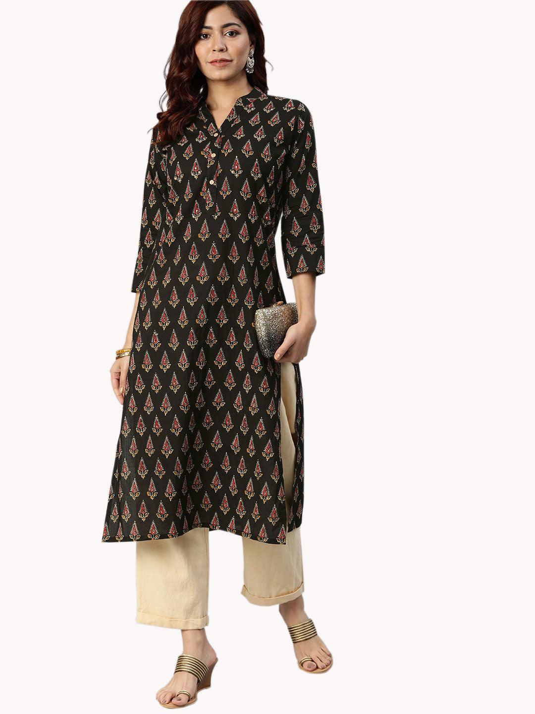 Divena Black Buti Print Cotton Kurta - divena world