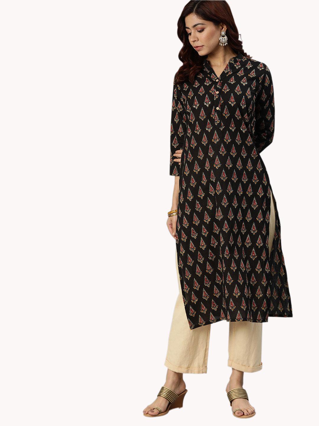 Divena Black Buti Print Cotton Kurta - divena world