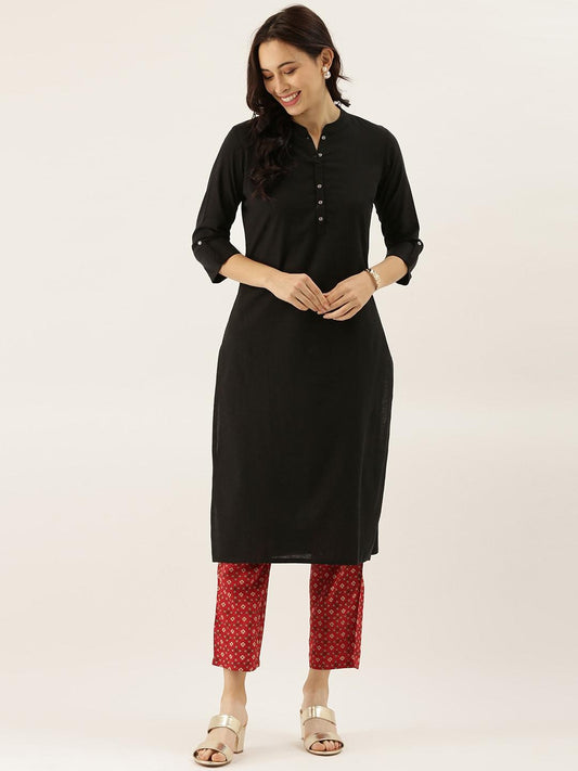 Divena Black Solid Straight Roll up Kurti - divena world