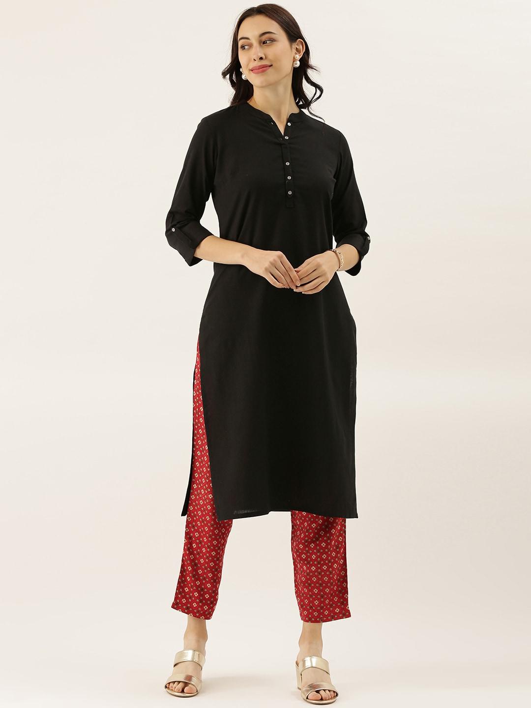 Divena Black Solid Straight Roll up Kurti - divena world