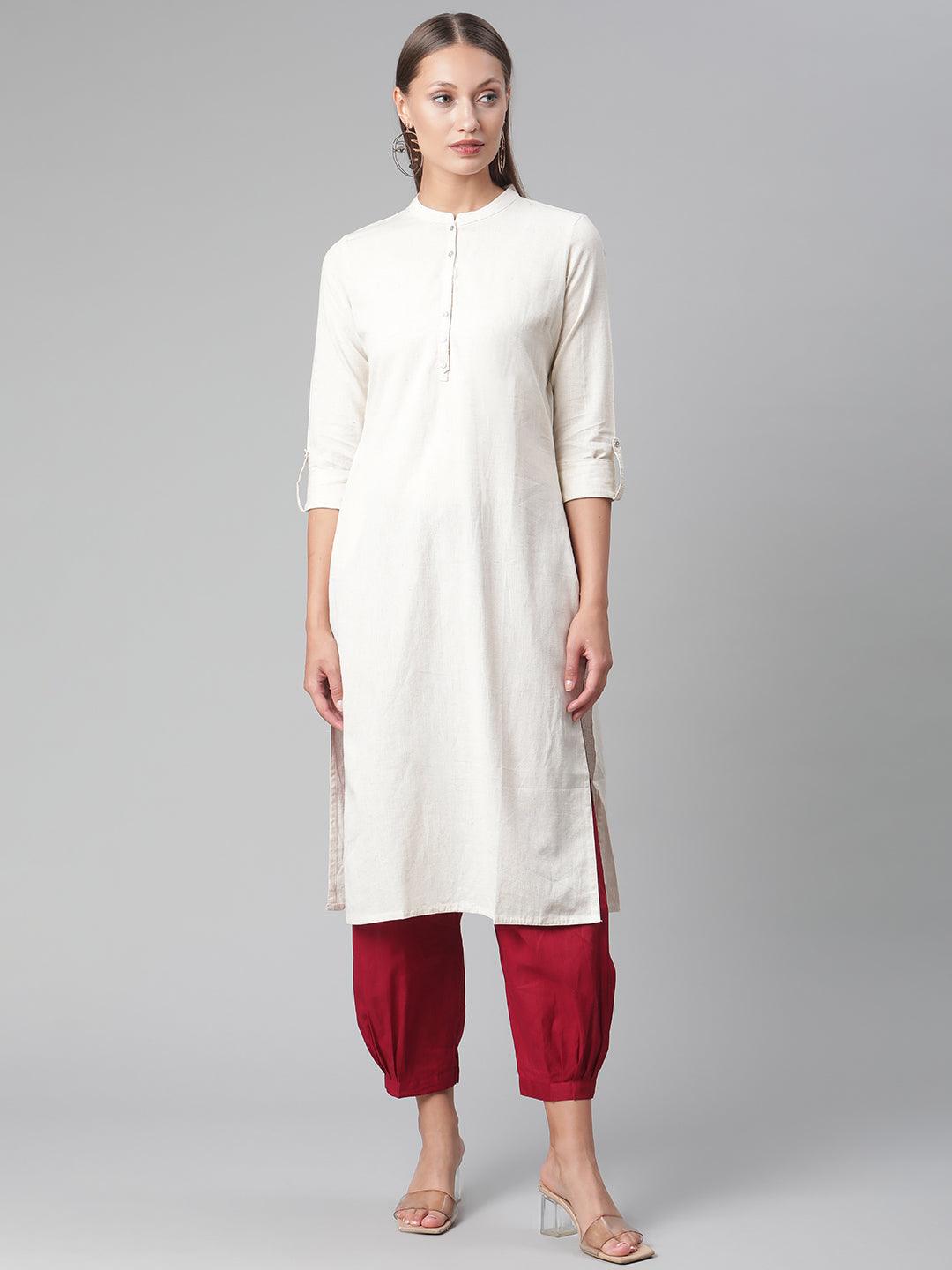 Divena Solid Beige Cotton Kurta - divena world