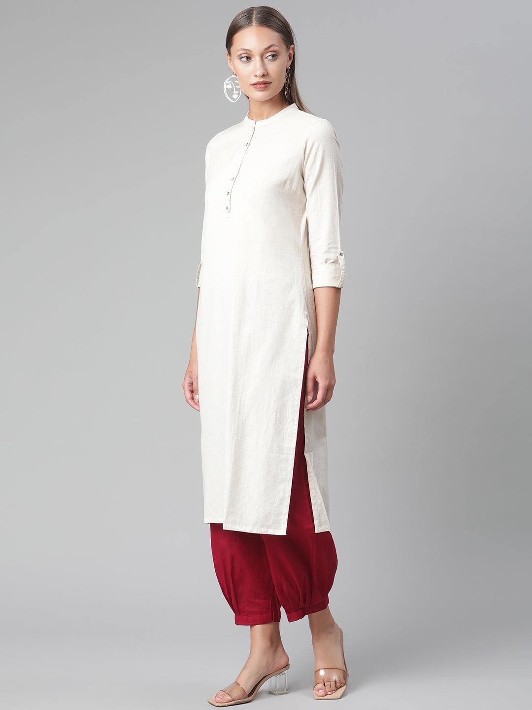 Divena Solid Beige Cotton Kurta - divena world