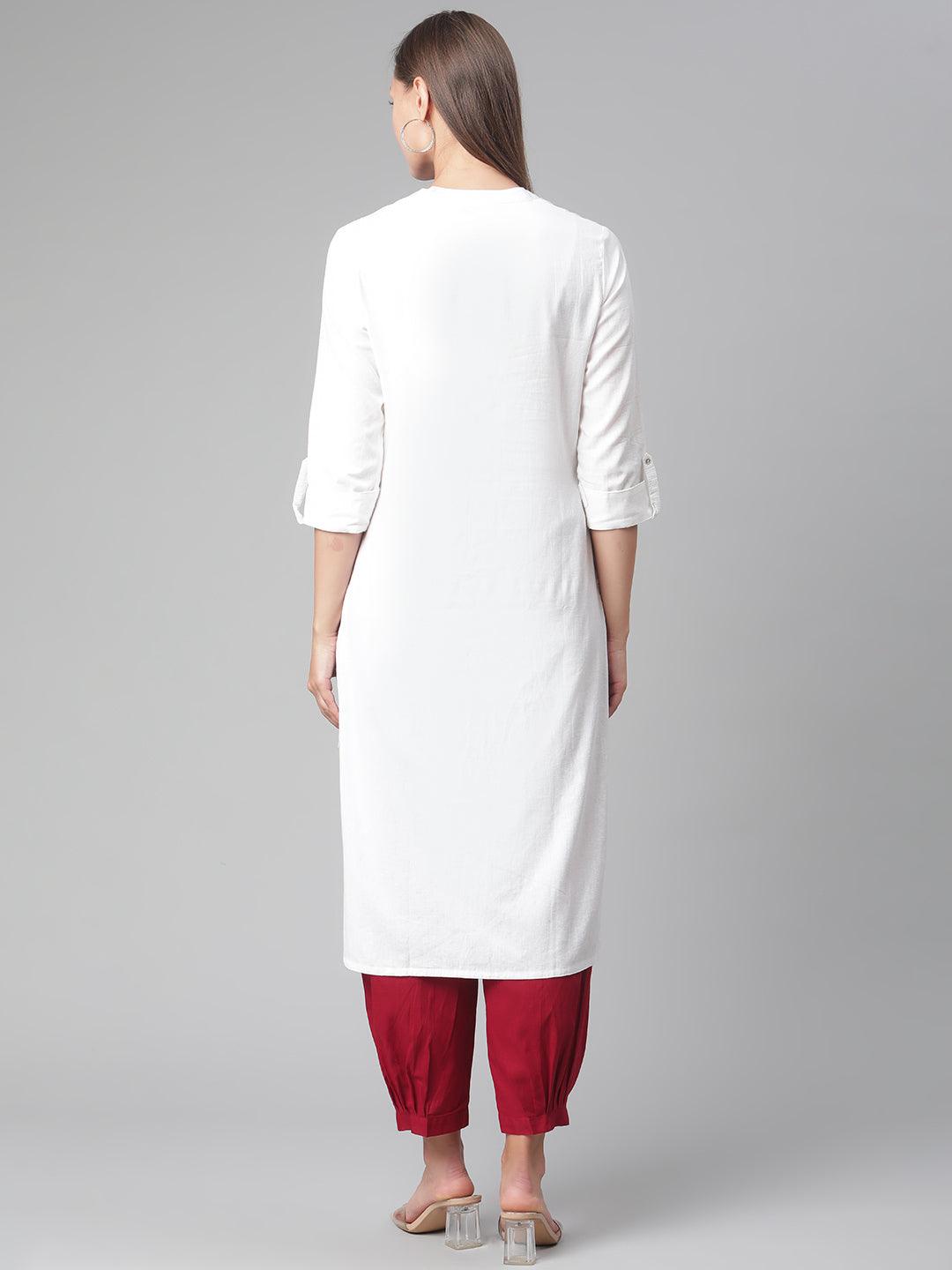 Divena White Solid Pure Cotton Straight Kurta - divena world