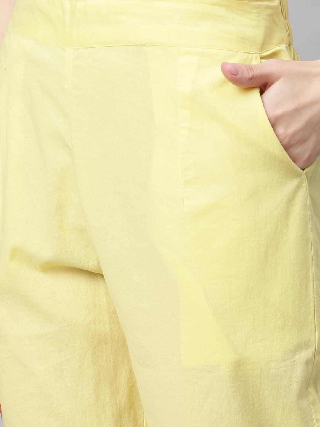 Divena yellow Cotton Straight Kurta pant set - divena world