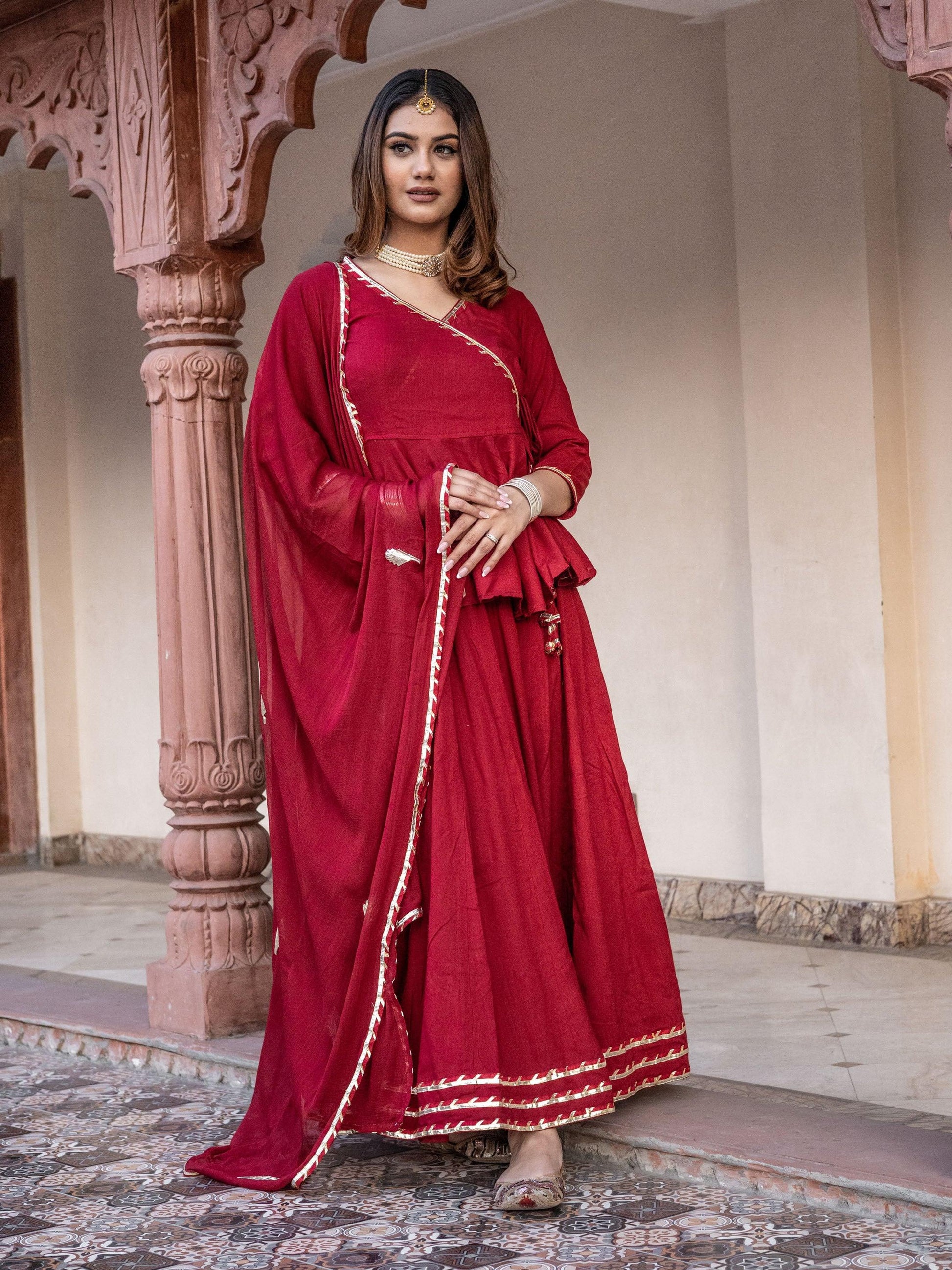 Divena Maroon Gota Hand Work lehenga dupatta set - divenaworld.com