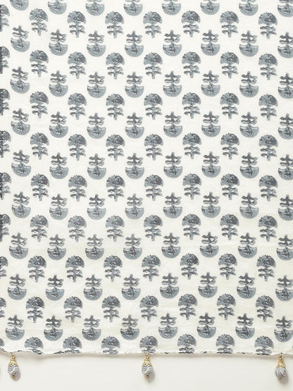 Divena Grey and White Floral Printed Kurta Pant Set with Dupatta - divena world