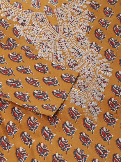Brown Ethnic Floral Printed Cotton Zari Work Kurta